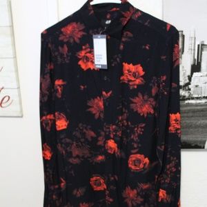 H&M BLACK FLORAL LONG SLEEVE SHIRT